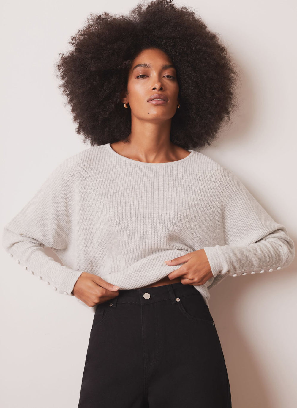 Grey Lace Detail Batwing Jumper
