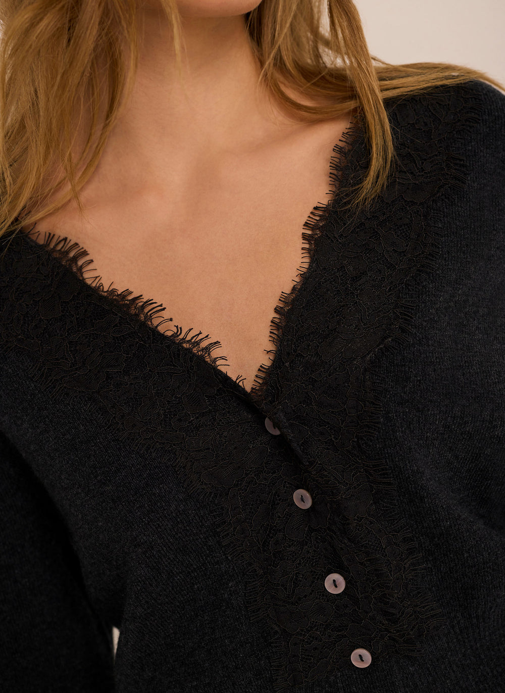 Grey Lace Trim Cardigan
