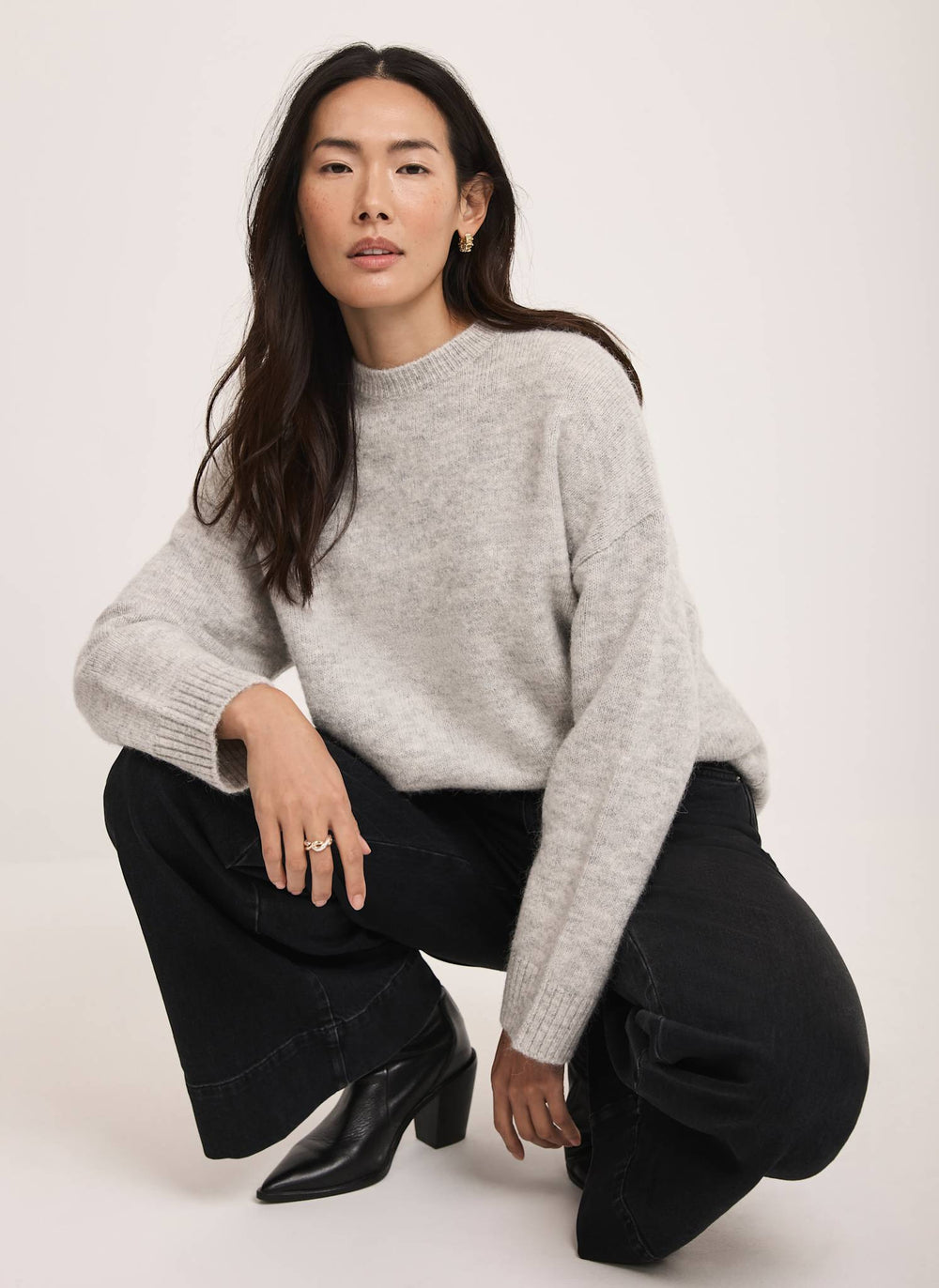 Grey Wool Blend Longline Jumper