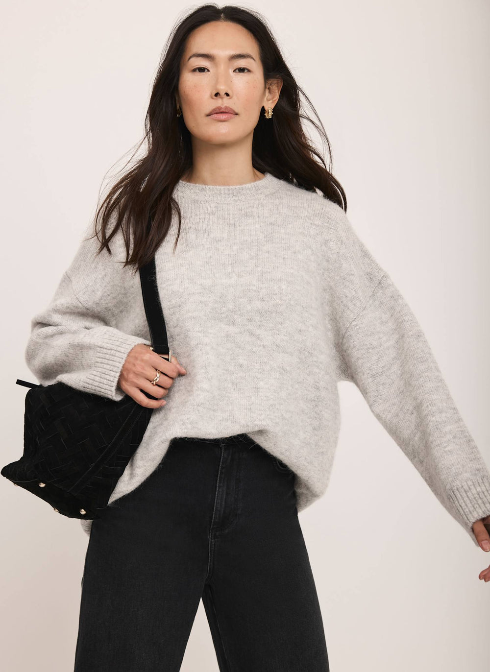 Grey Wool Blend Longline Jumper