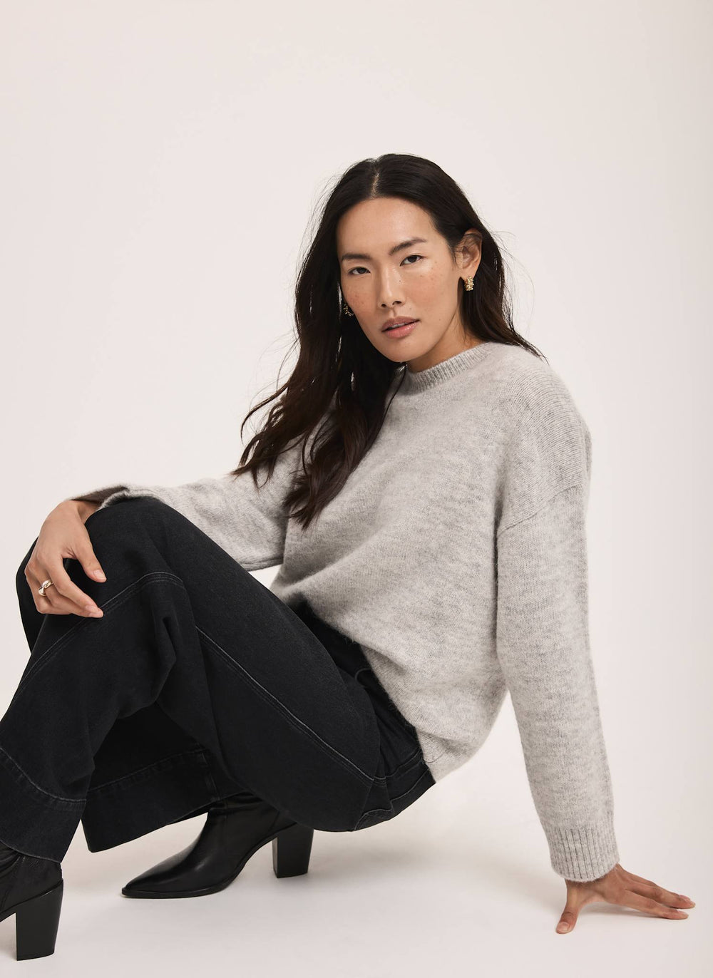 Grey Wool Blend Longline Jumper