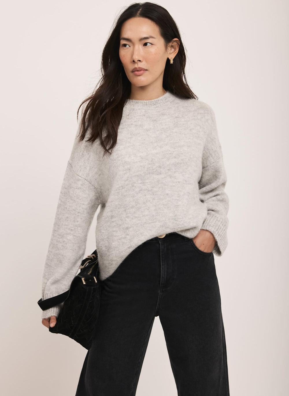 Grey Wool Blend Longline Jumper