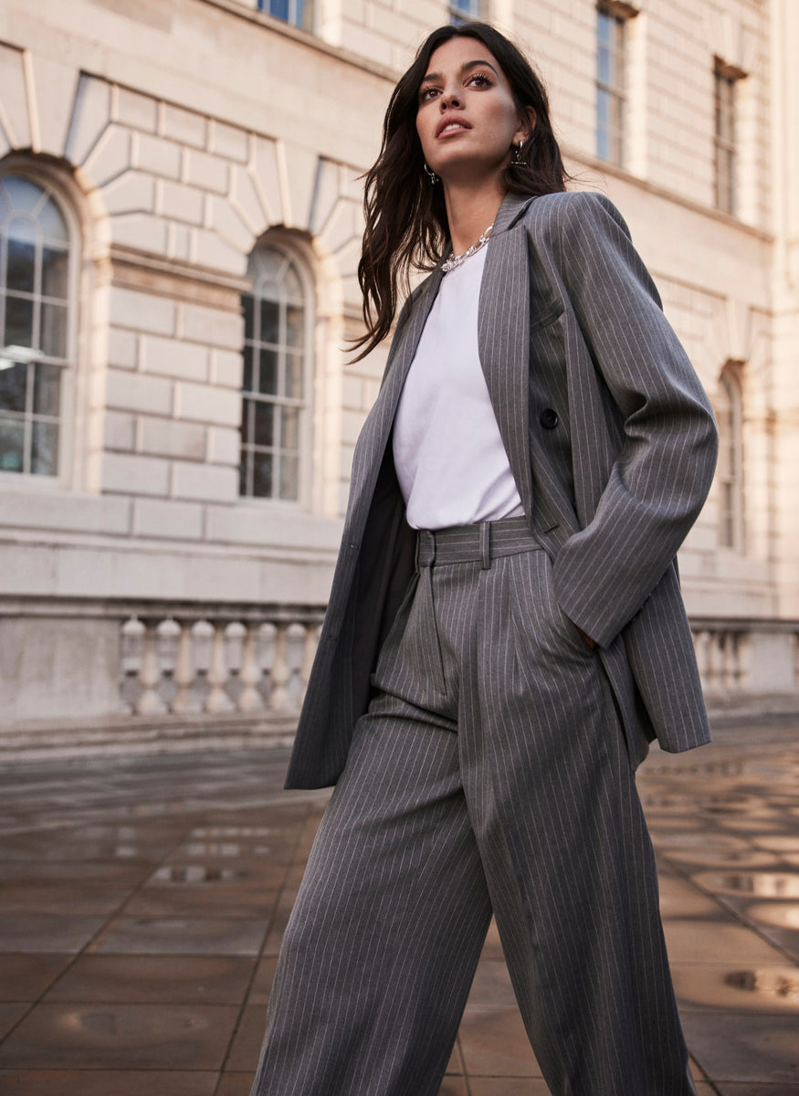 Grey Pinstripe Wide Trousers – Mint Velvet