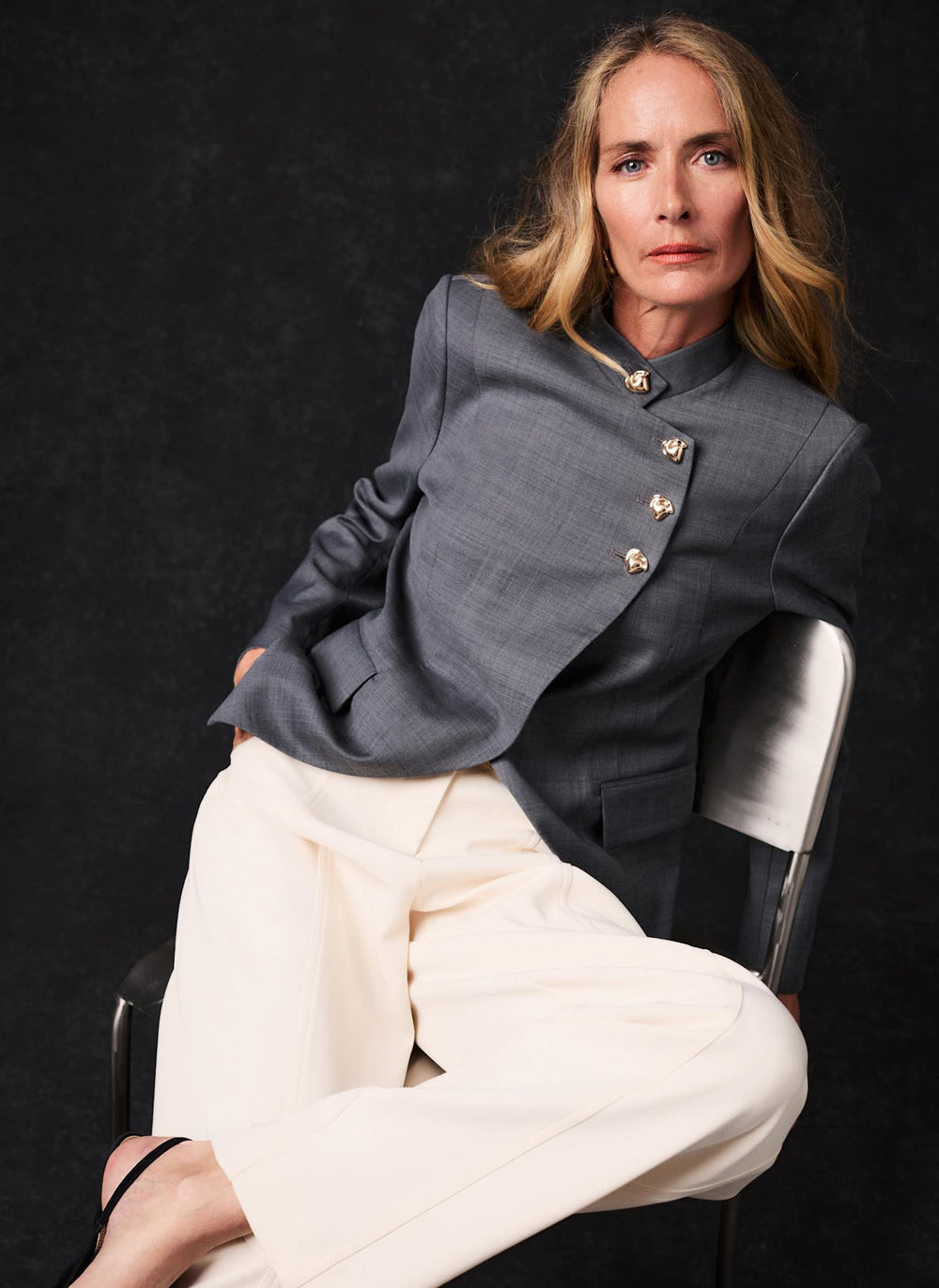 Grey Wool Blend Sculpted Blazer