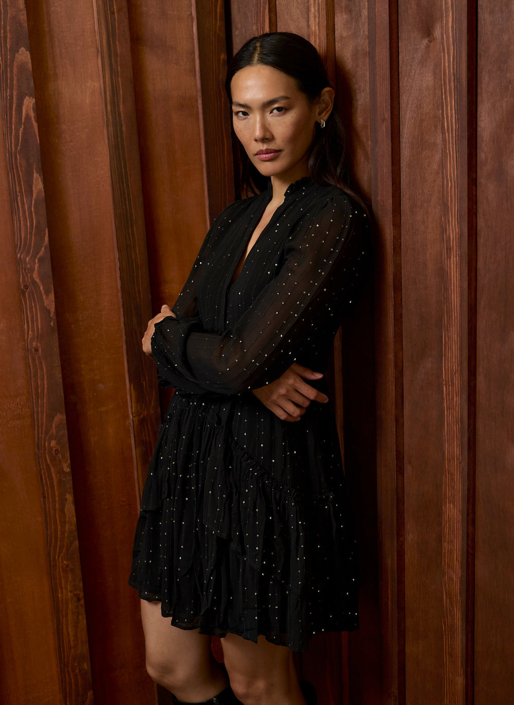 Dark Grey Sequin Ruffle Mini Dress