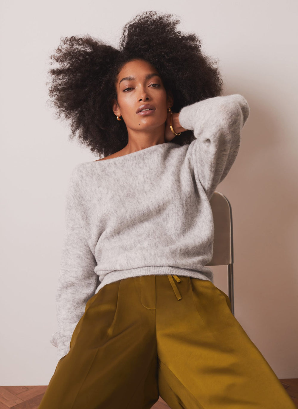 Grey Slash Neck Jumper