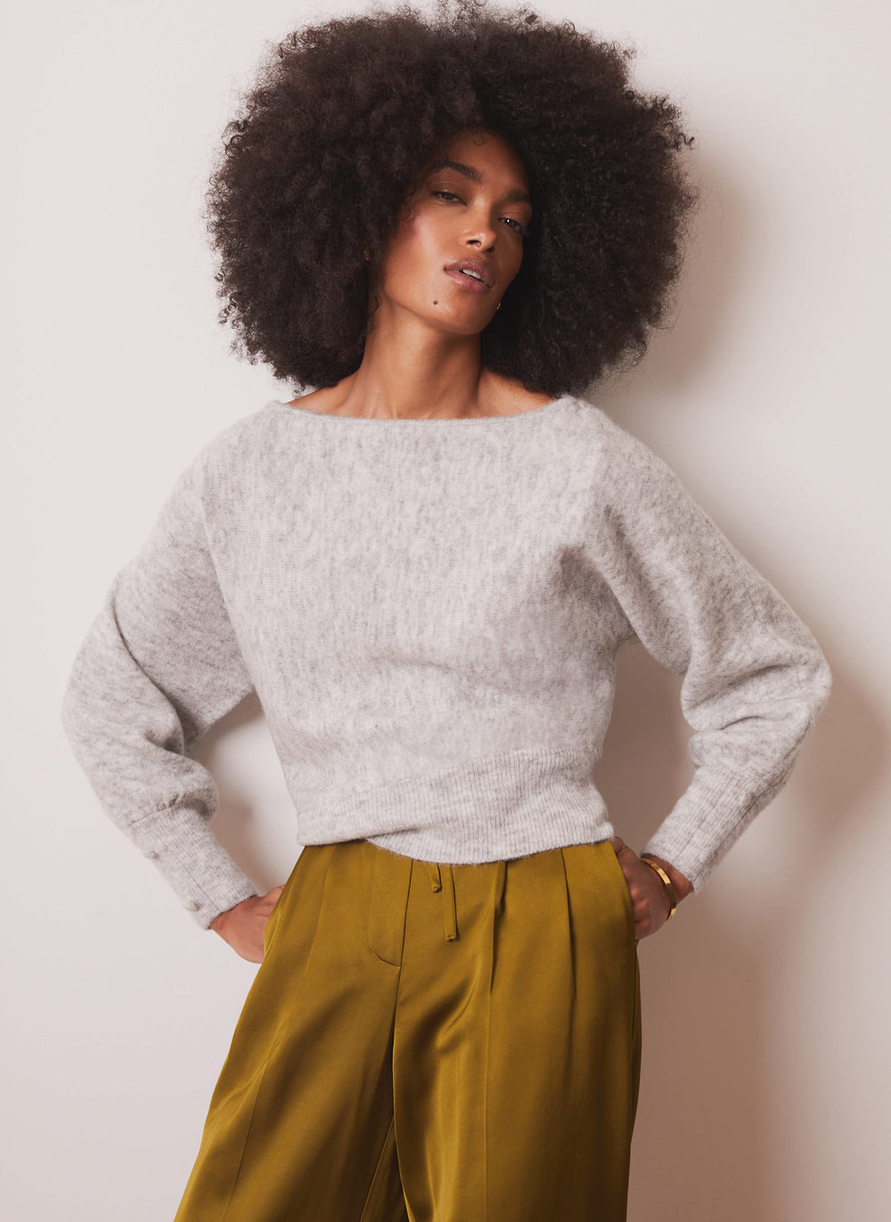 Grey Slash Neck Jumper