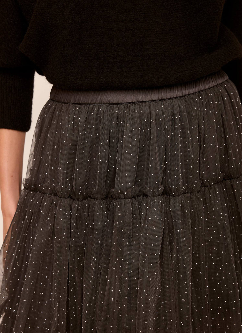 Grey Embellished Tiered Tulle Maxi Skirt