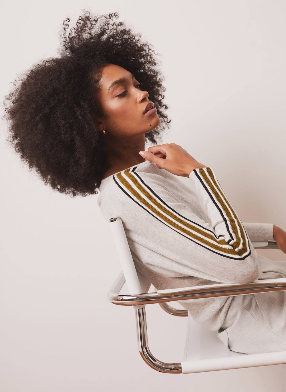Grey Cotton Blend Stripe Detail Jumper
