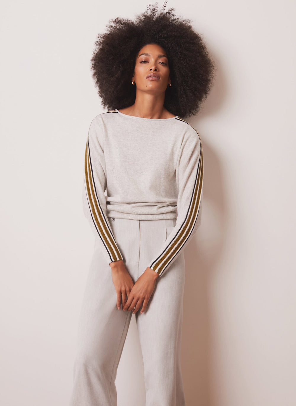Grey Cotton Blend Stripe Detail Jumper