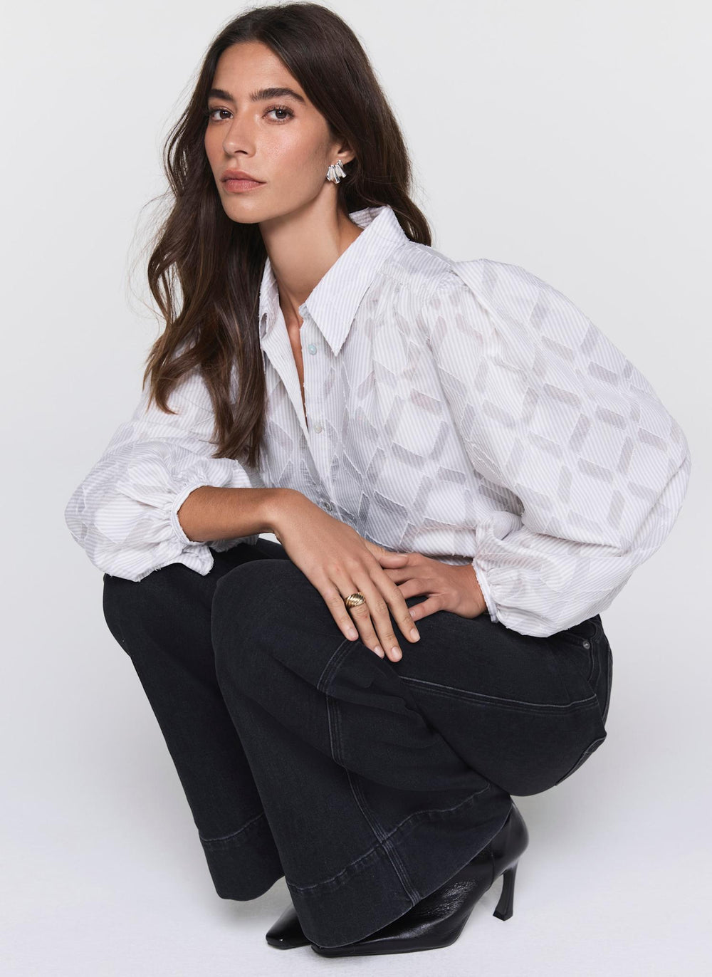 Grey Diamond Striped Jacquard Shirt