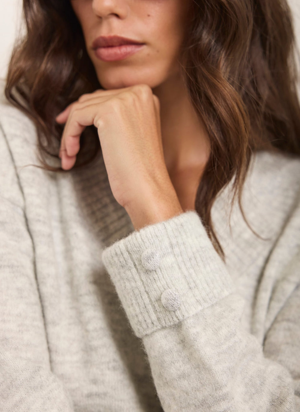 Grey V-Neck Knit Jumper