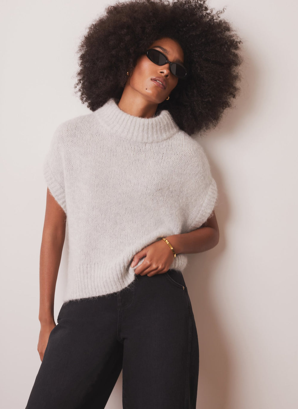 Grey High Neck Knit Top