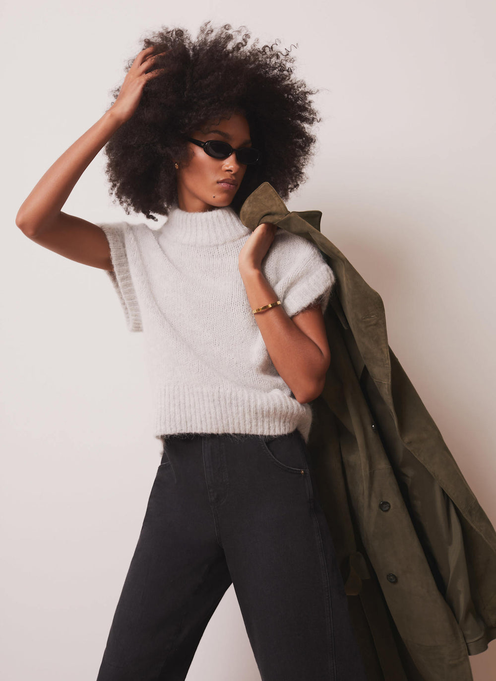 Grey High Neck Knit Top