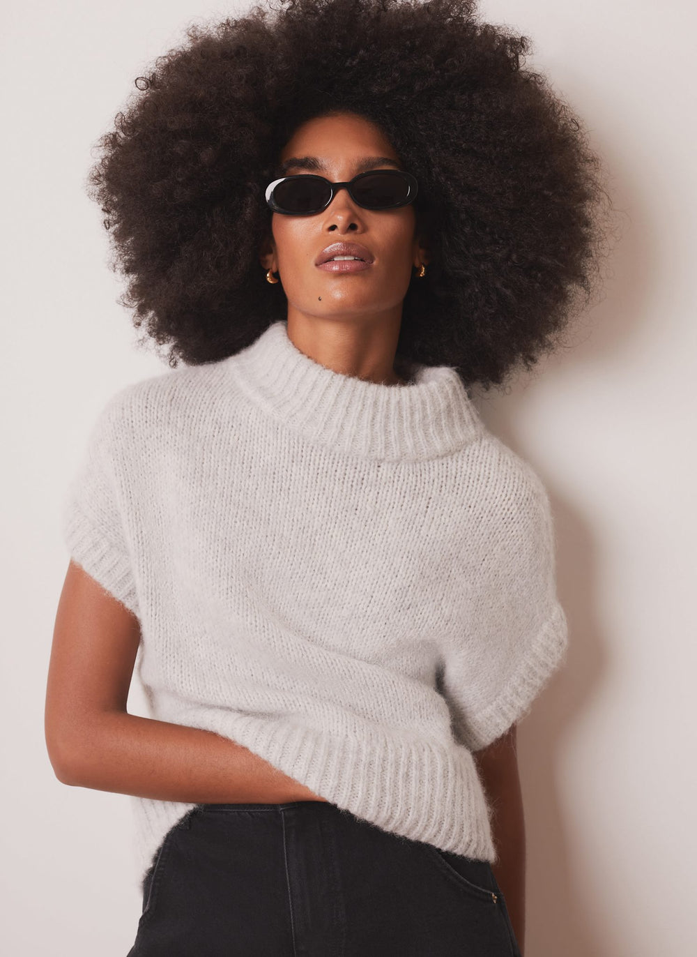 Grey High Neck Knit Top