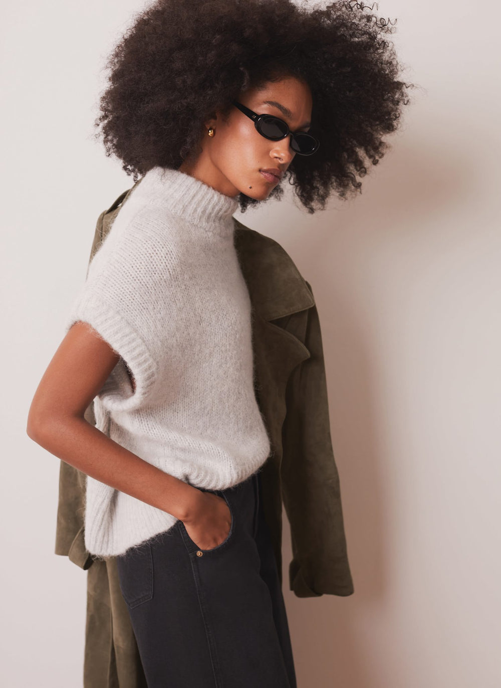 Grey High Neck Knit Top