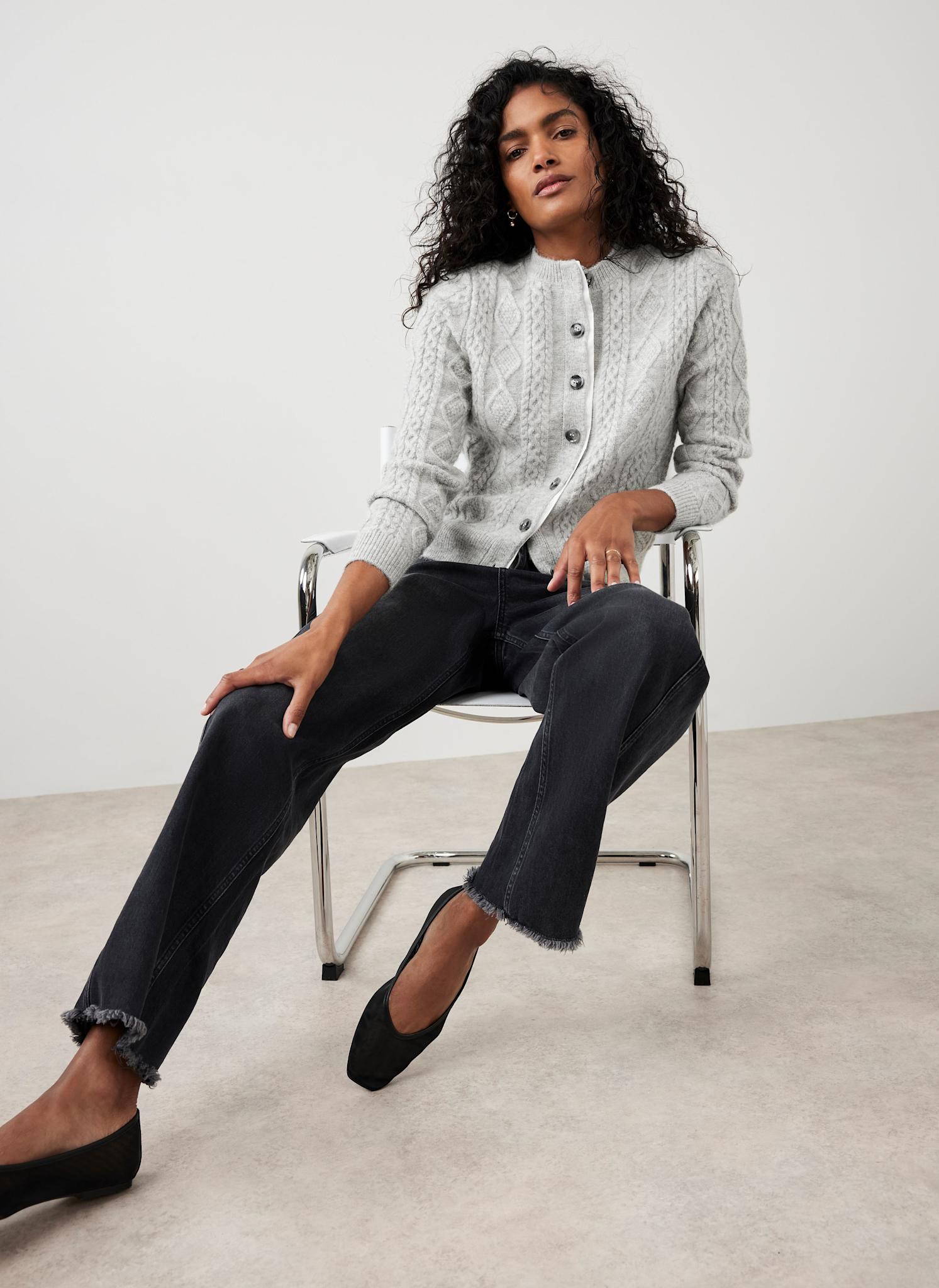 Grey Cable Knit Wool Blend Cardigan – Mint Velvet