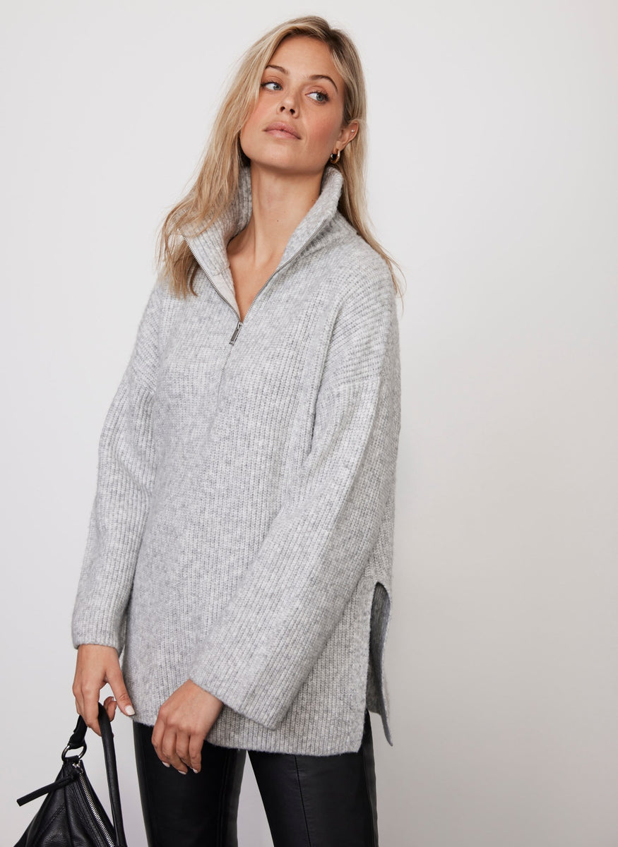 Grey Zip Collar Jumper Mint Velvet