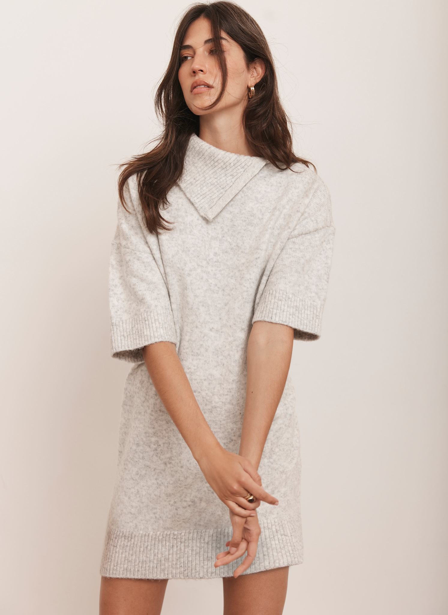 Grey Zip Neck Knit Mini Dress – Mint Velvet