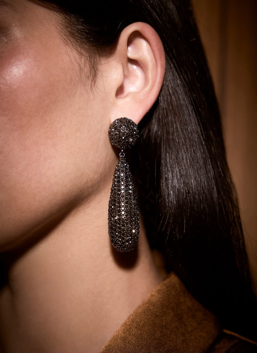 Gunmetal Crystal Drop Earrings