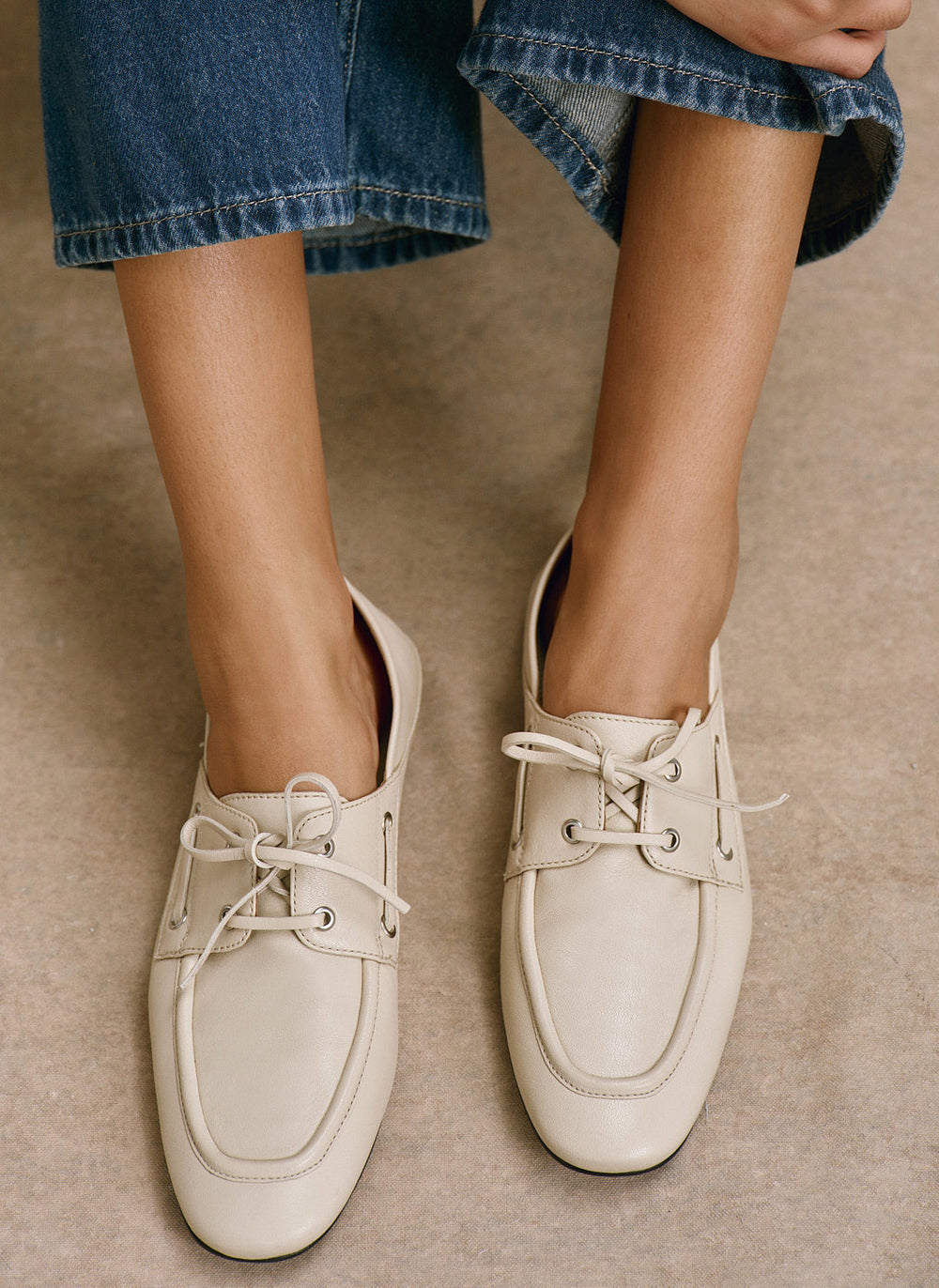 Hallie Cream Leather Deck Shoes