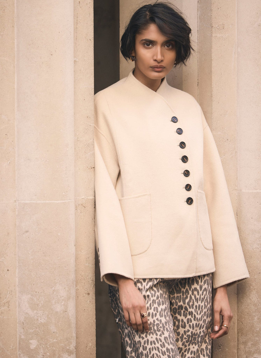 Neutral Hand Finished Button Detail Jacket