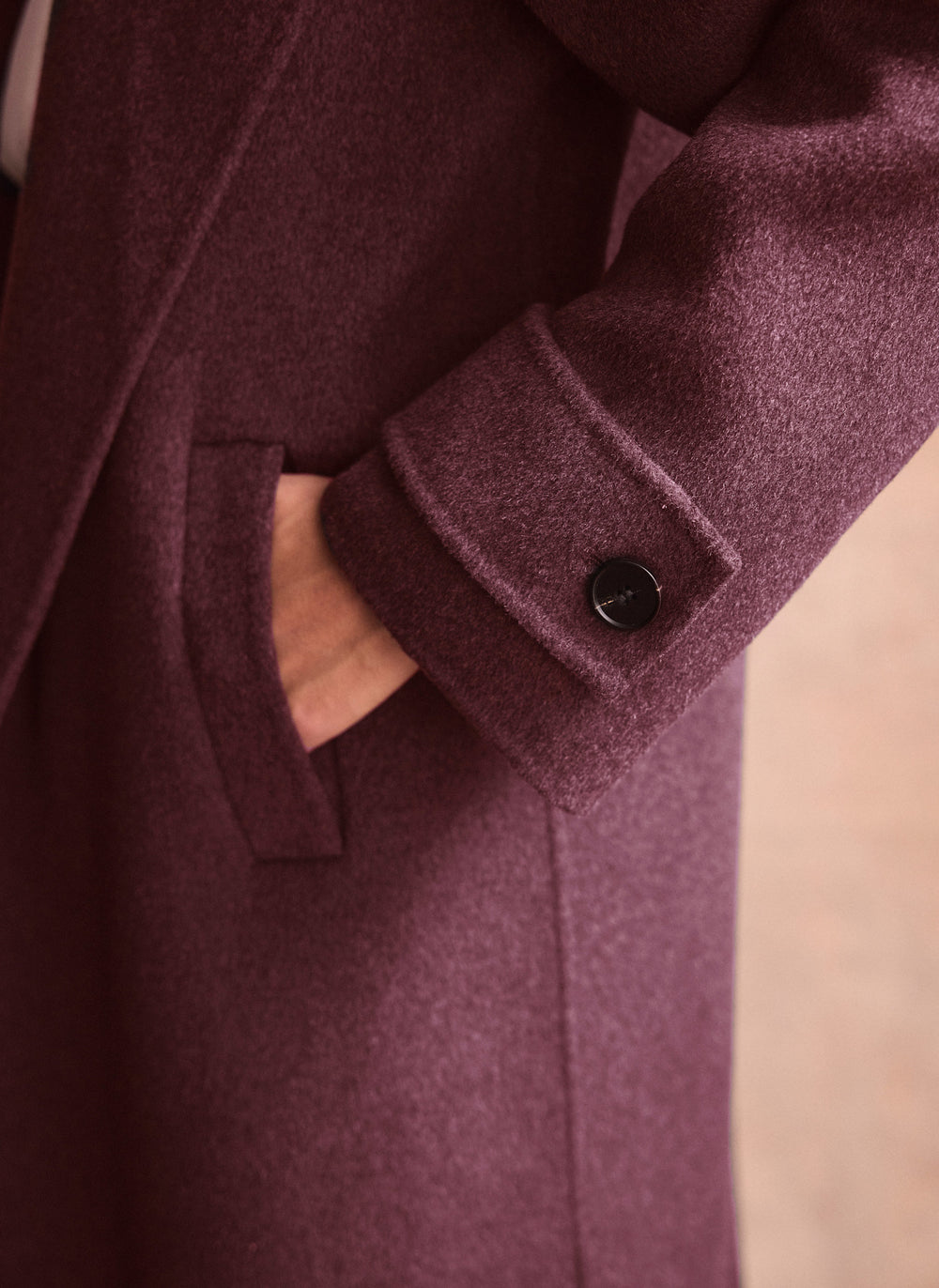 Burgundy Wool Blend Hand Finished Waterfall Coat