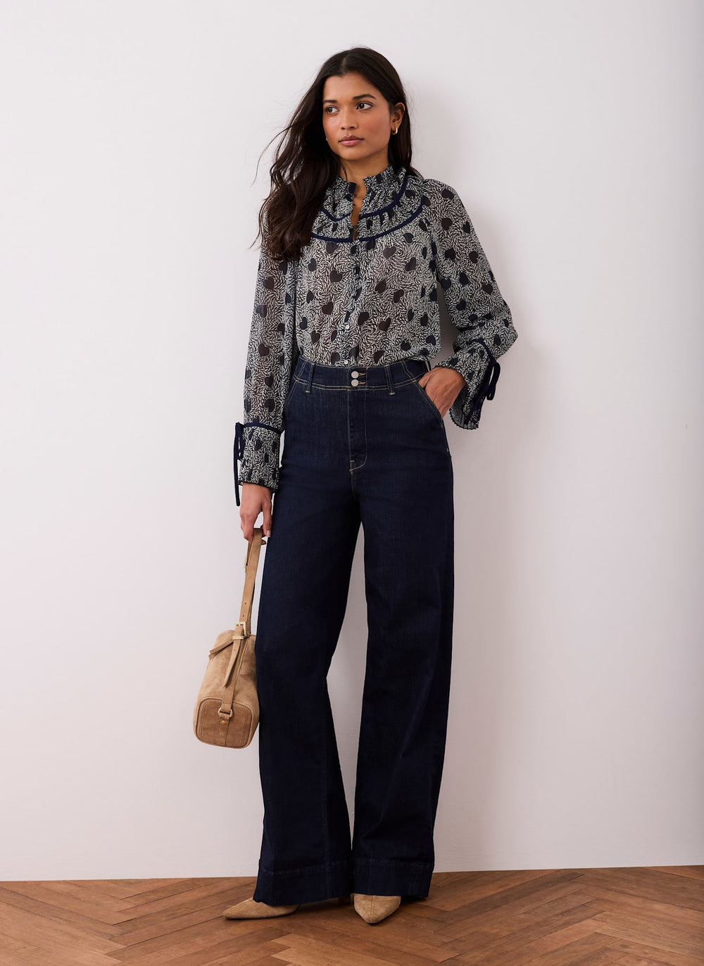 Navy Heart Print Chiffon Blouse