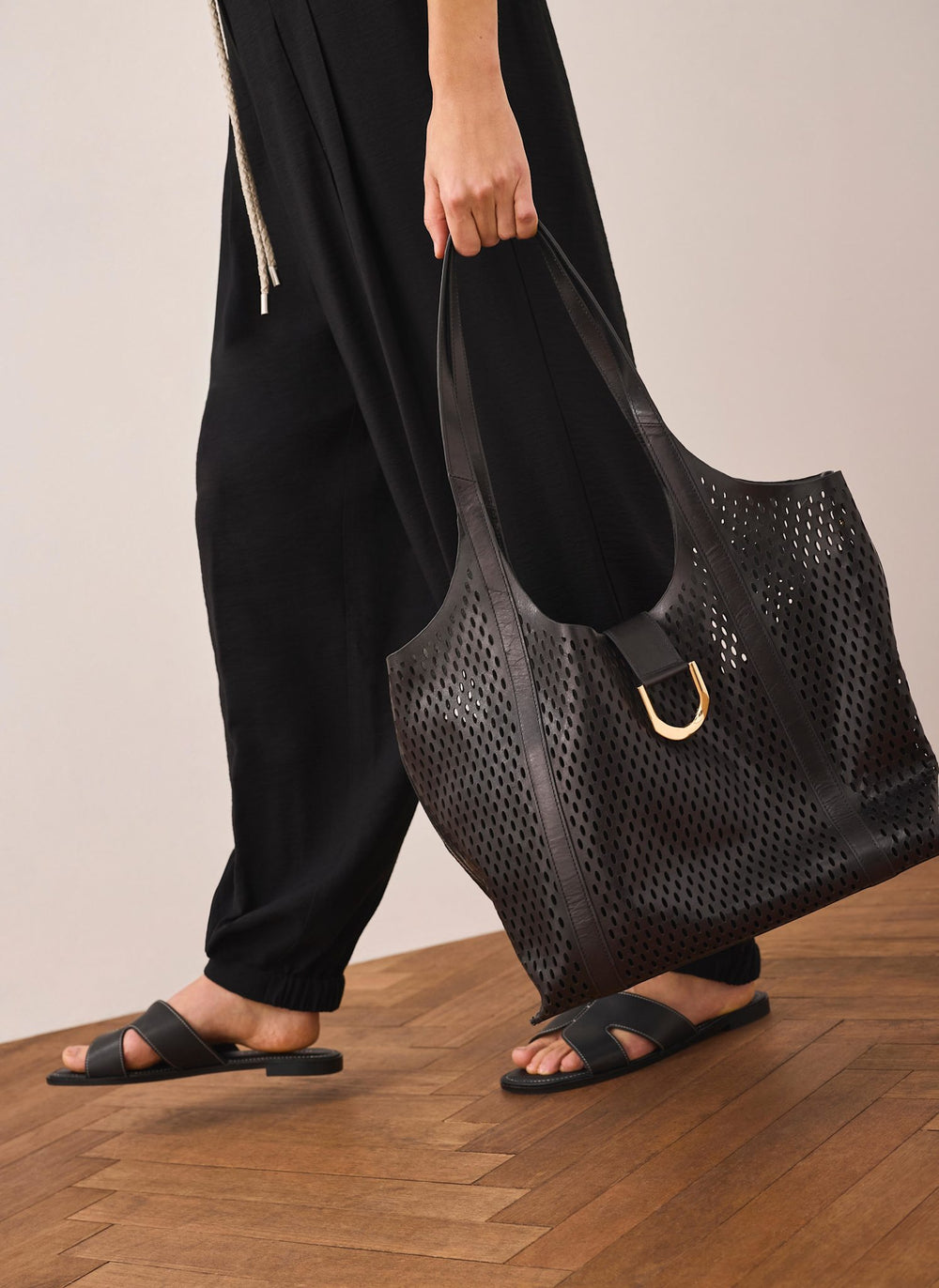 Harlow Black Leather Tote Bag