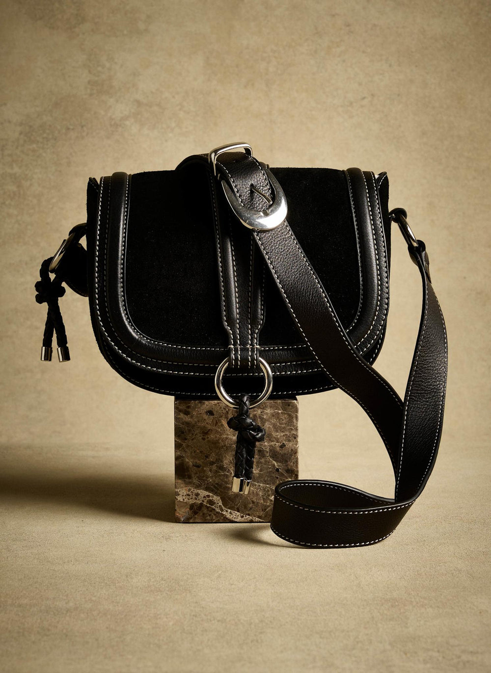Harper Black Suede Saddle Bag