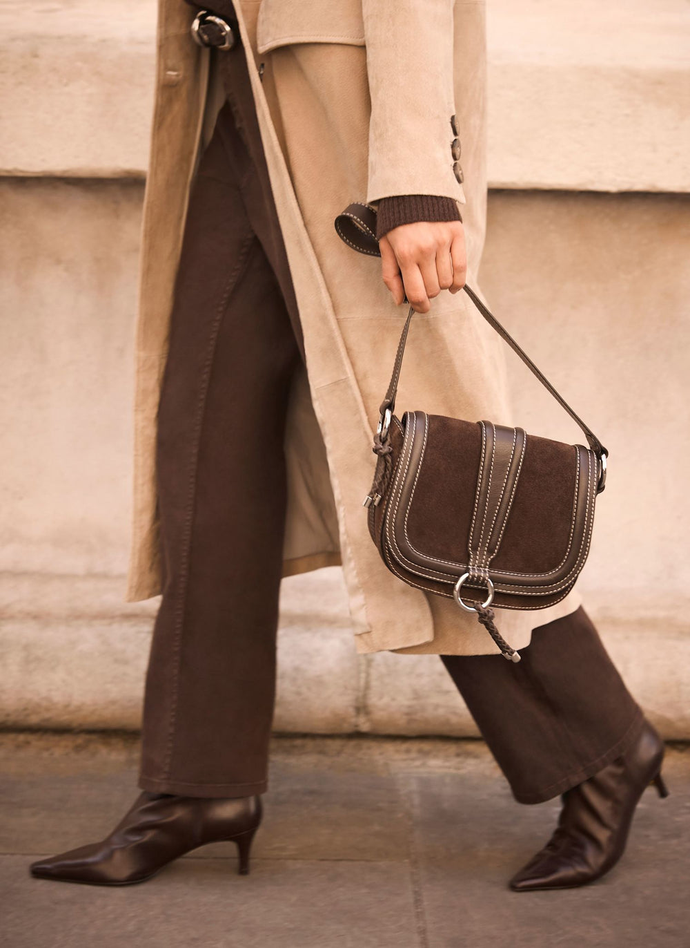 Harper Brown Suede Saddle Bag