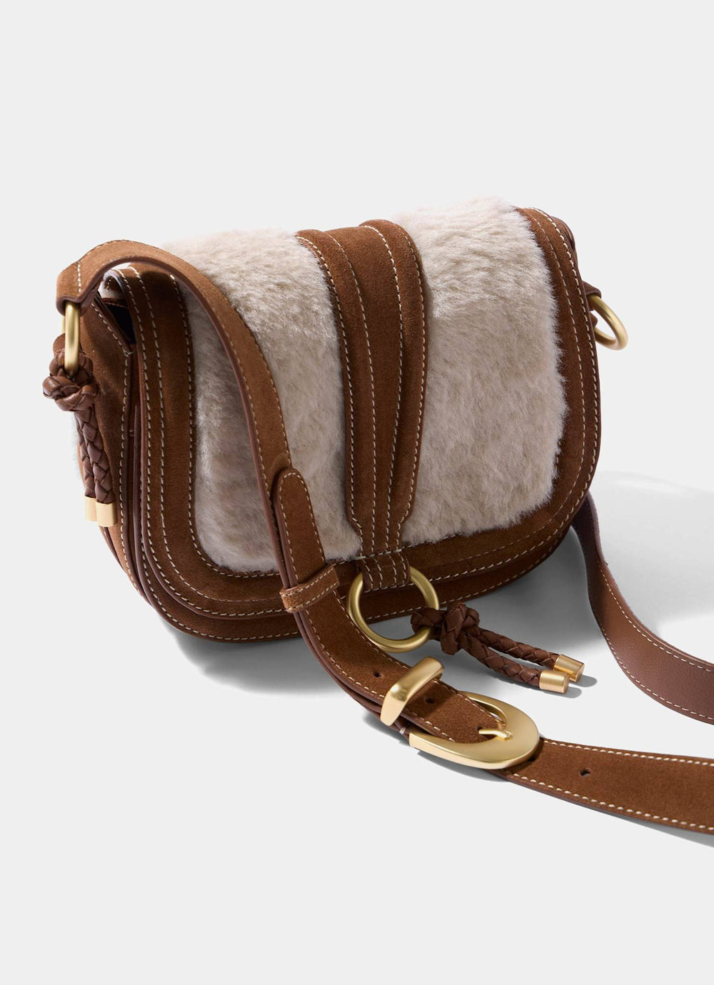 Harper Tan Faux Fur Suede Saddle Bag