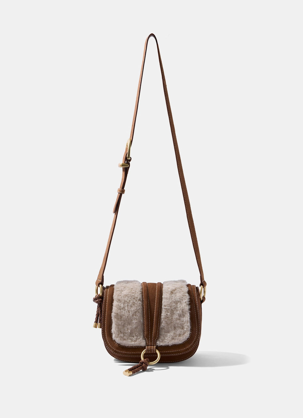 Harper Tan Faux Fur Suede Saddle Bag