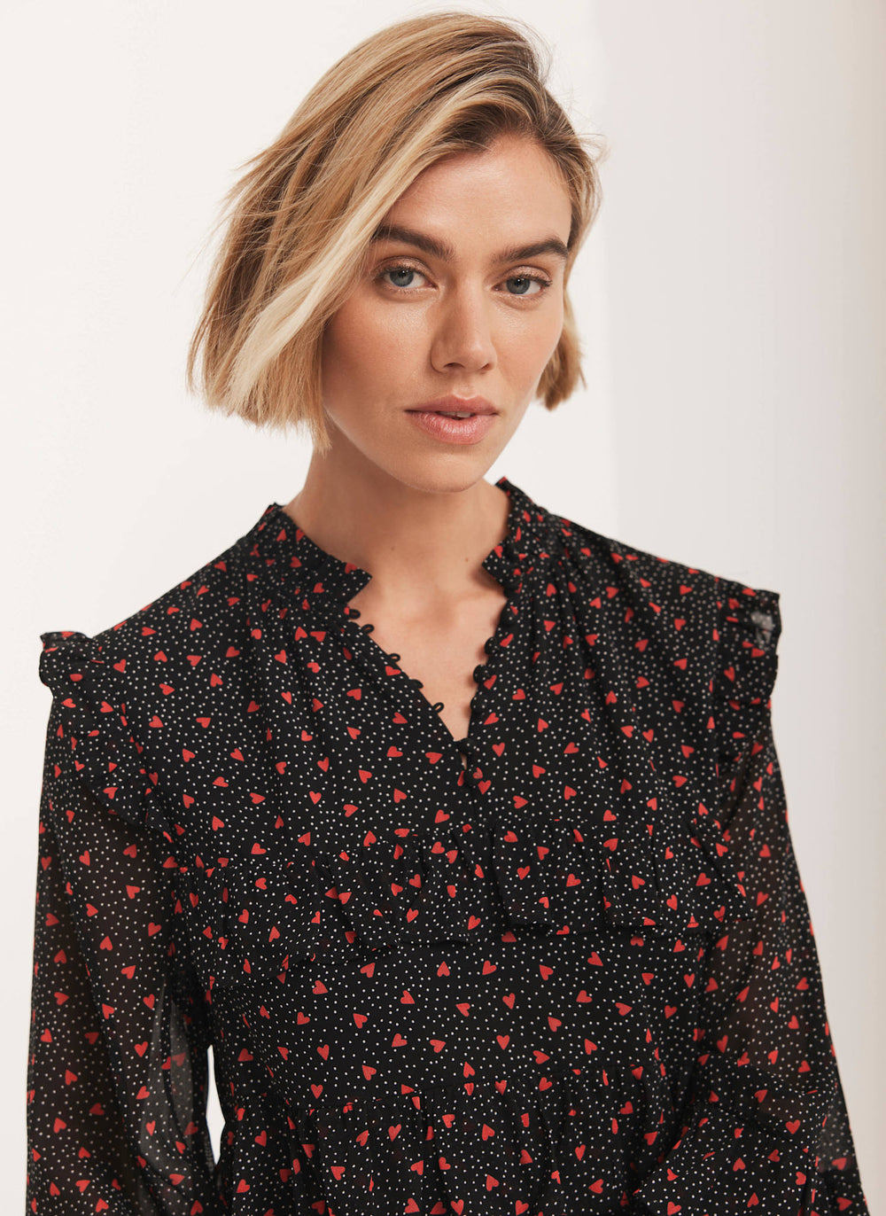 Black Heart Print Tiered Mini Dress