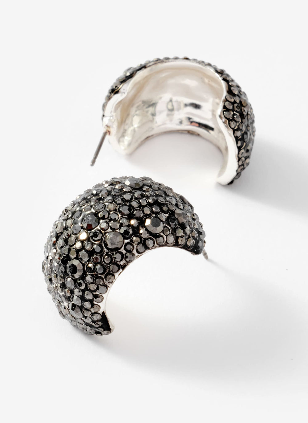 Gunmetal Crystal Hoop Earrings