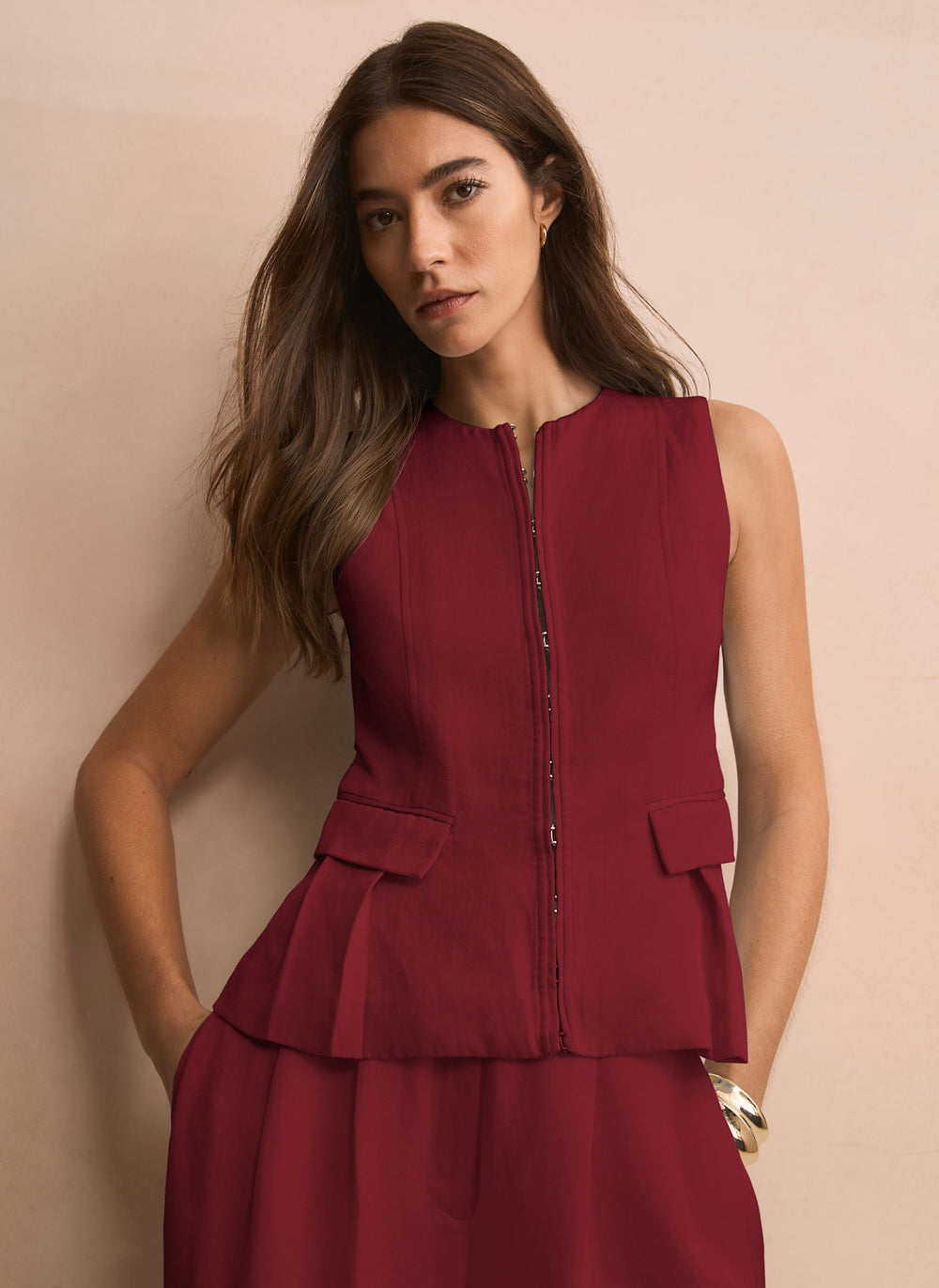 Burgundy Tailored Tie Back Waistcoat