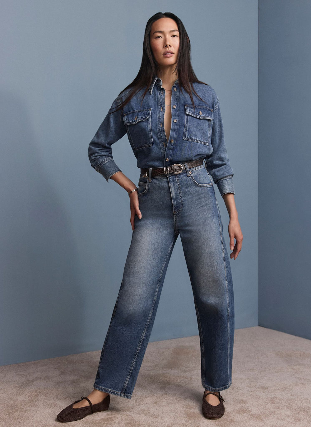 Mid Indigo Barrel Leg Jeans