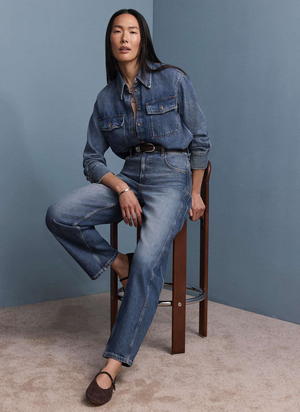 Mid Indigo Barrel Leg Jeans