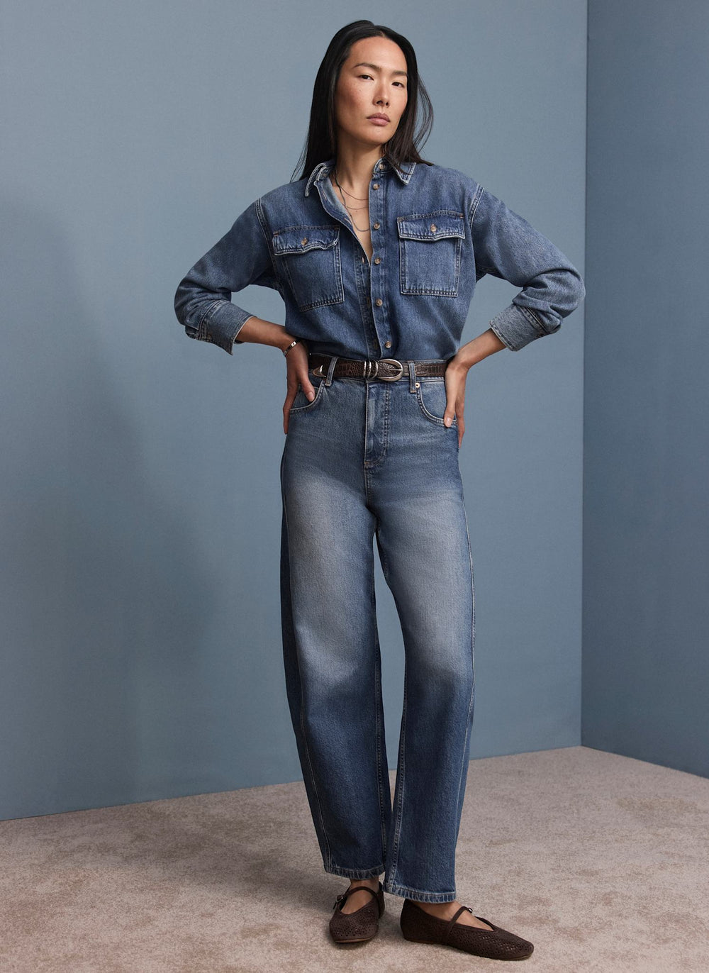 Mid Indigo Barrel Leg Jeans