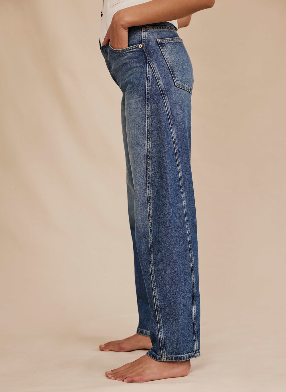 Mid Indigo Barrel Leg Jeans