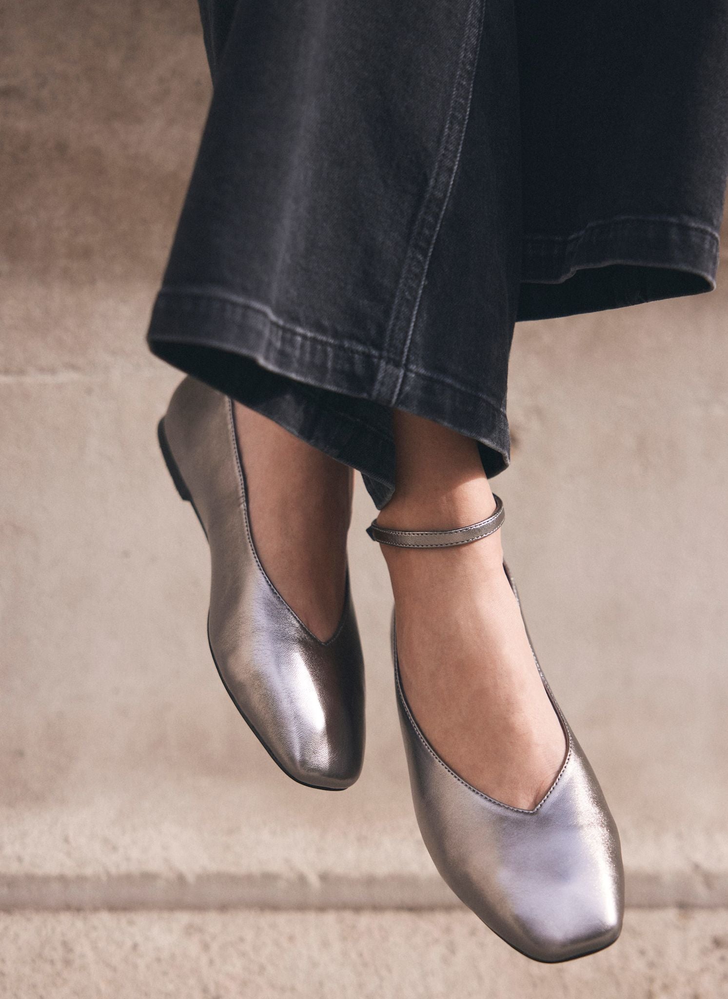 Honey Silver Leather Ballet Flats