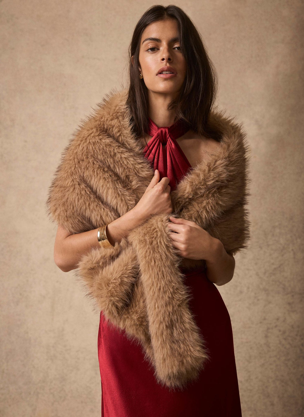 Neutral Faux Fur Scarf