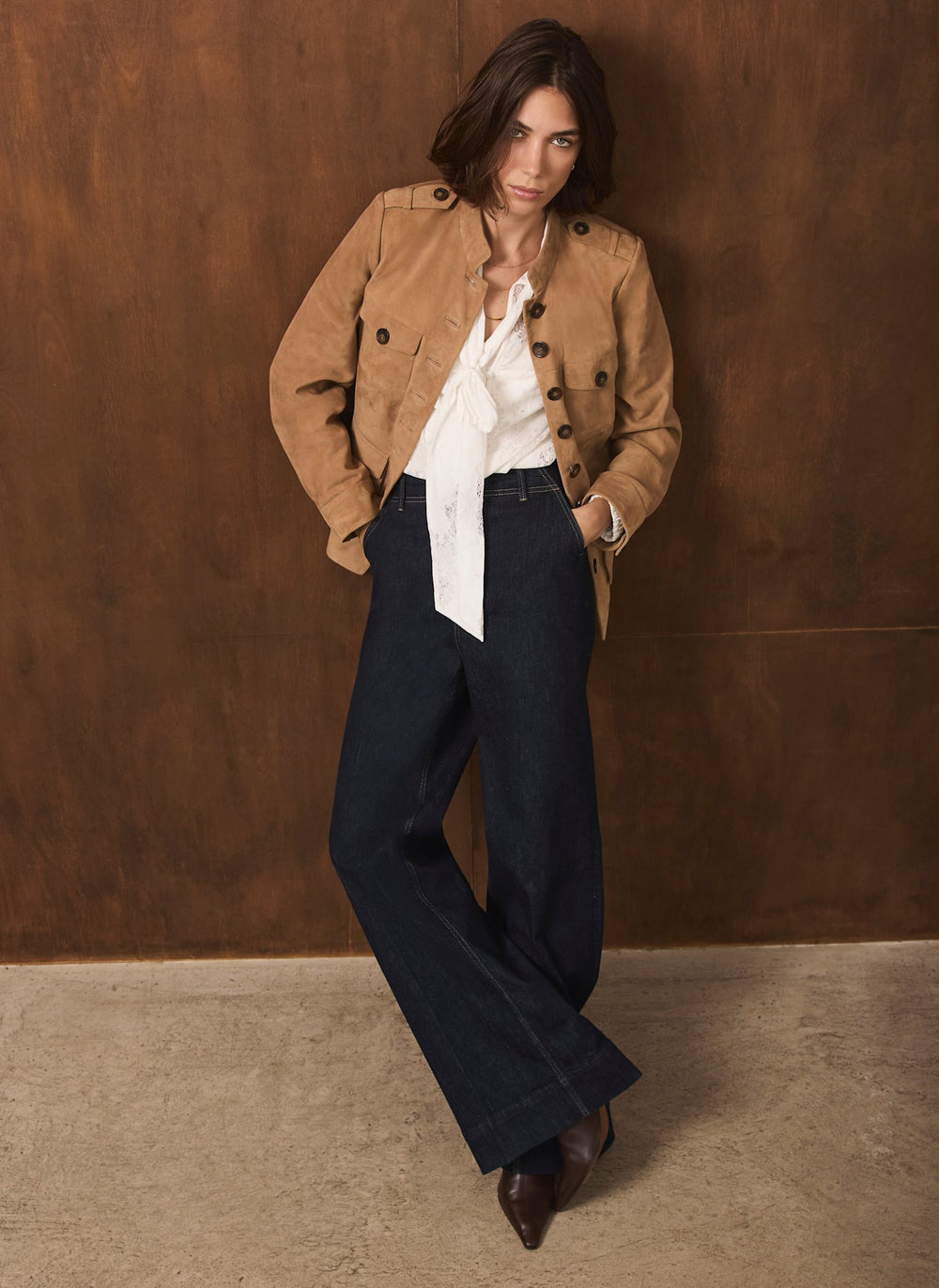 Neutral Suede Military Jacket
