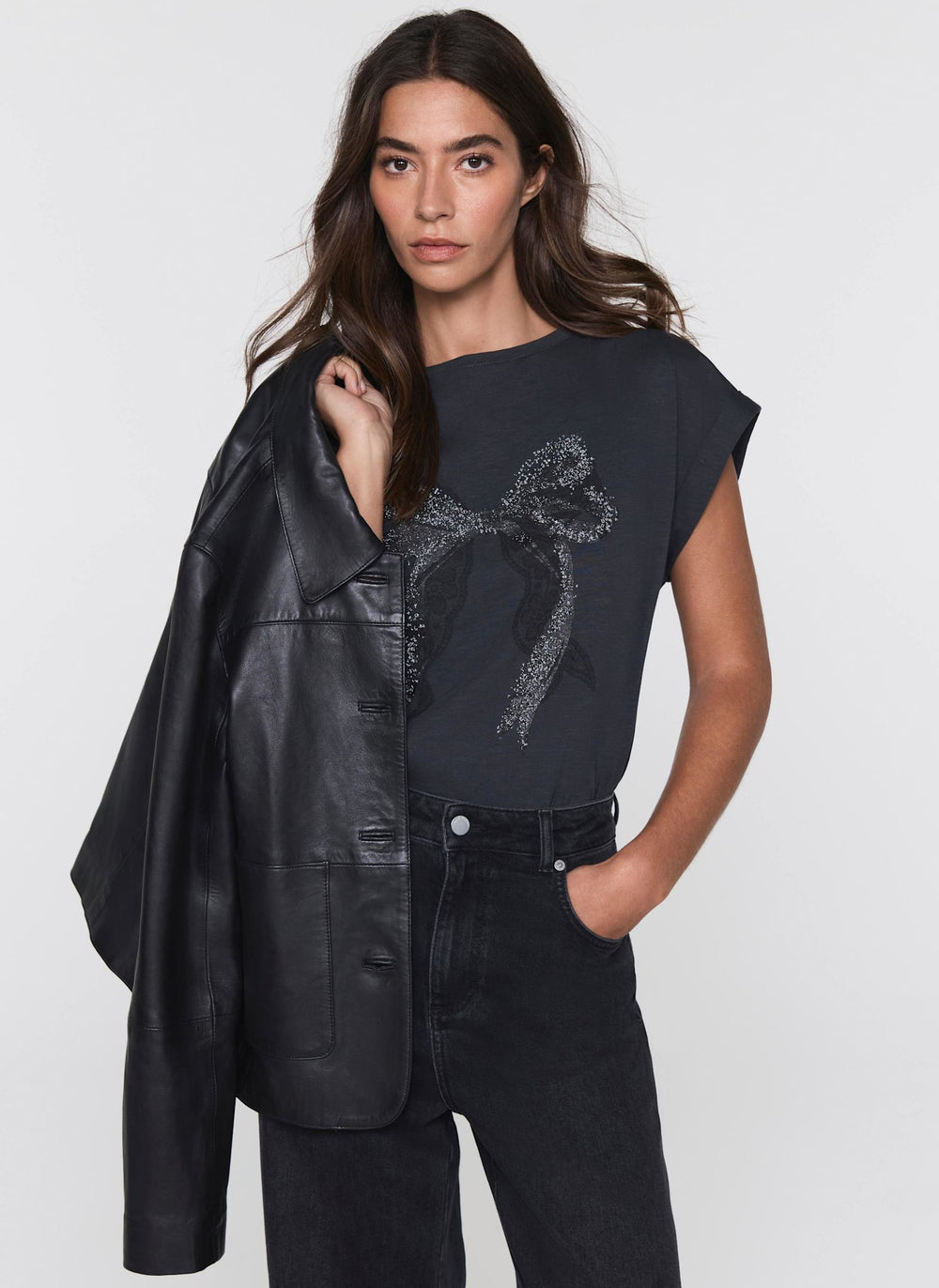 Black Cotton Bow Graphic T-Shirt
