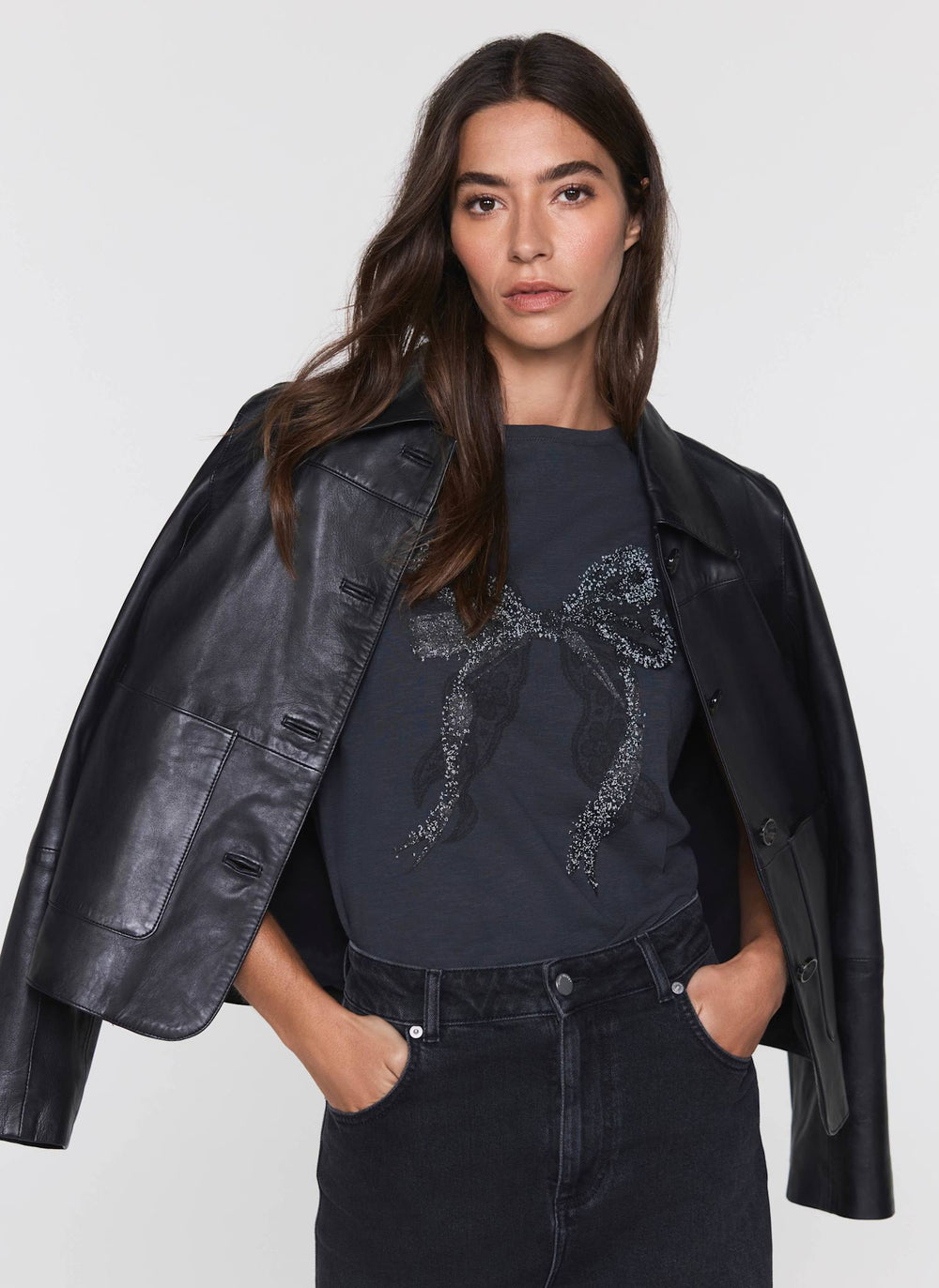 Black Cotton Bow Graphic T-Shirt