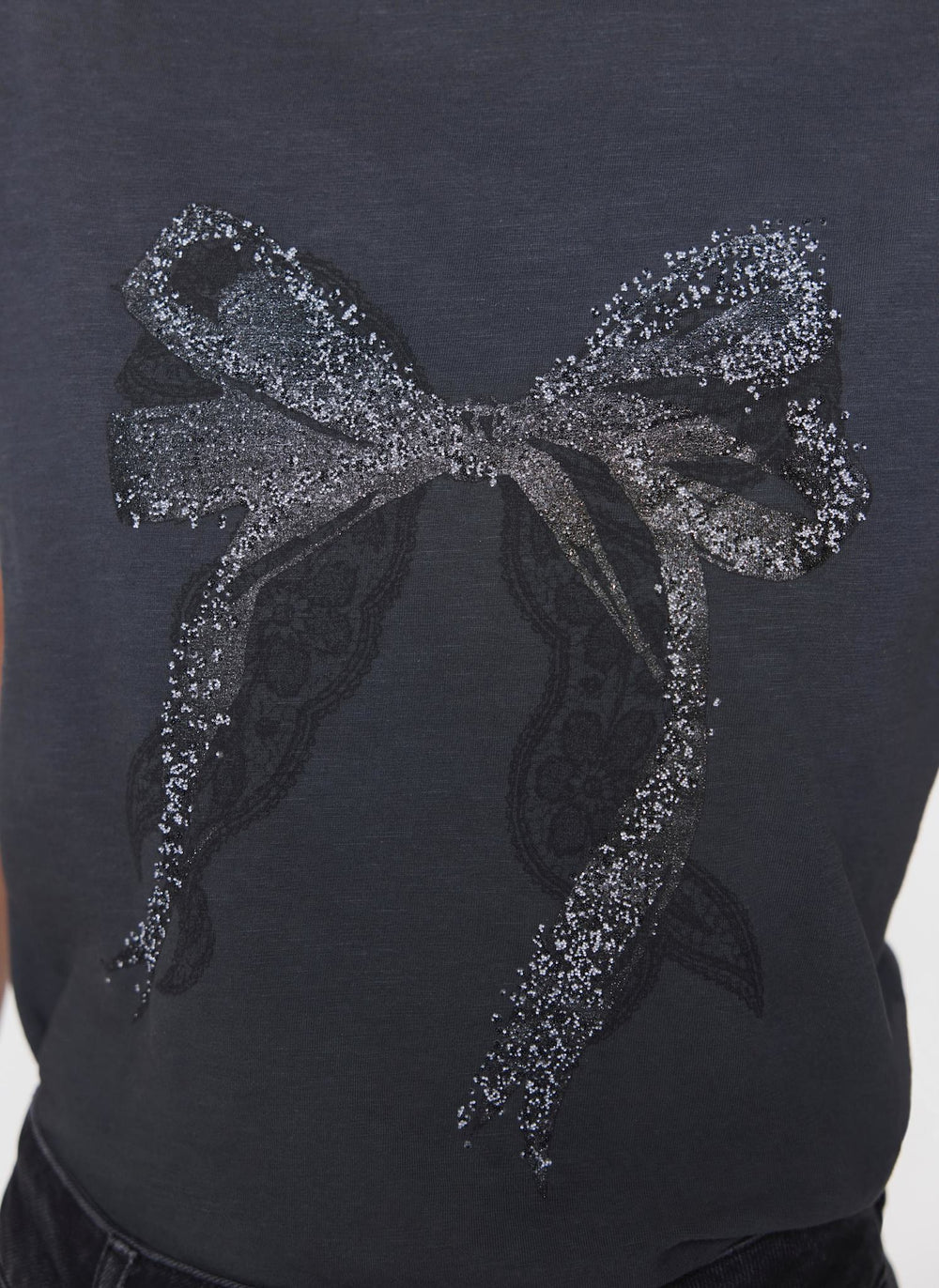 Black Cotton Bow Graphic T-Shirt