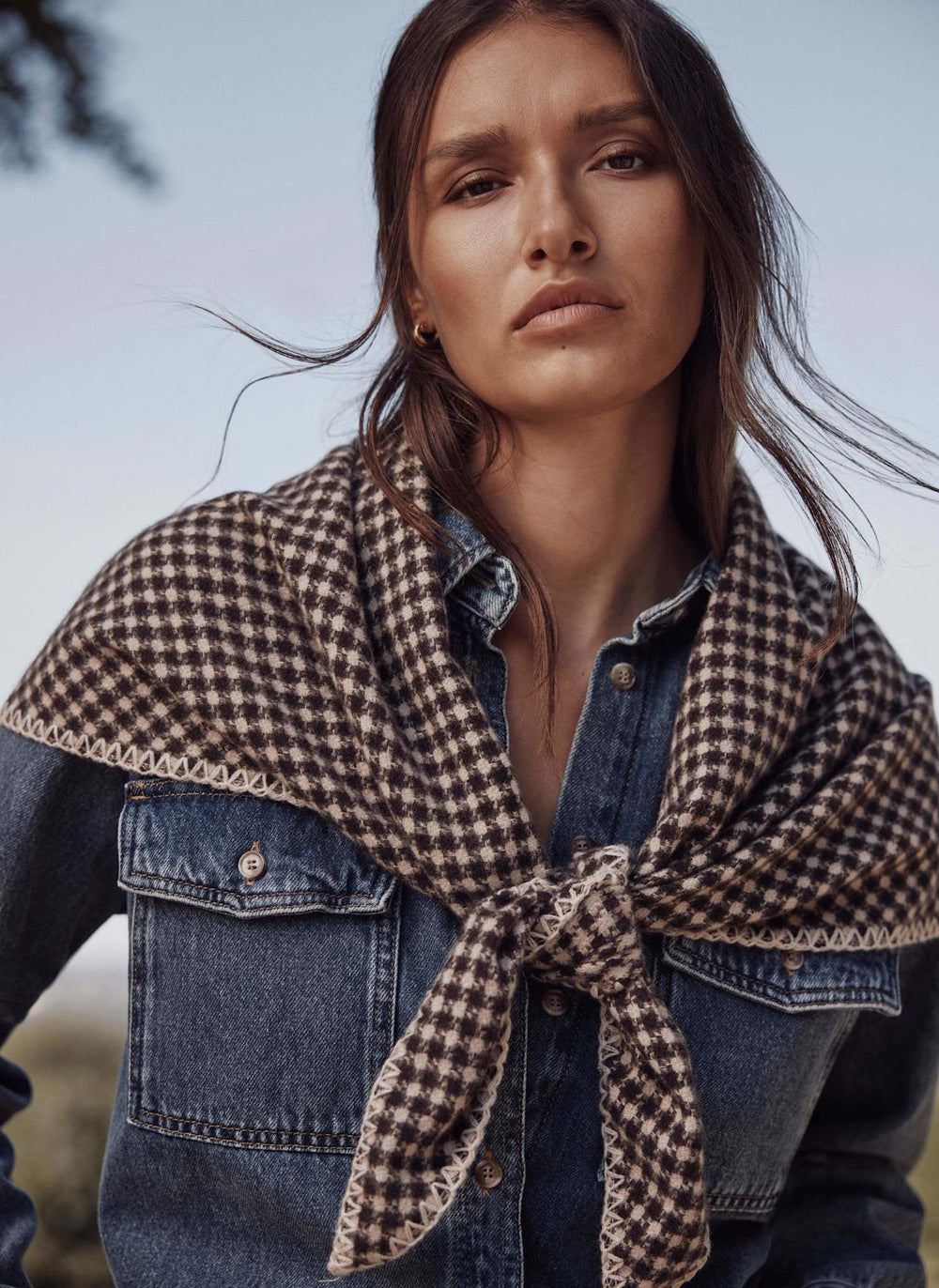 Brown Houndstooth Triangle Scarf