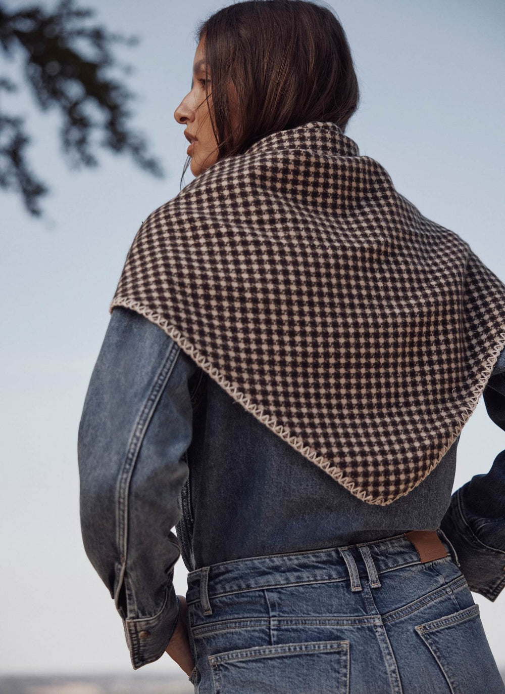 Brown Houndstooth Triangle Scarf