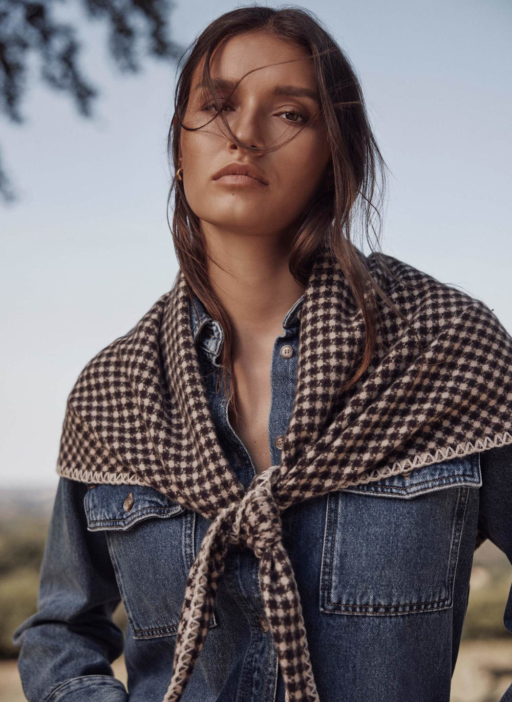 Brown Houndstooth Triangle Scarf