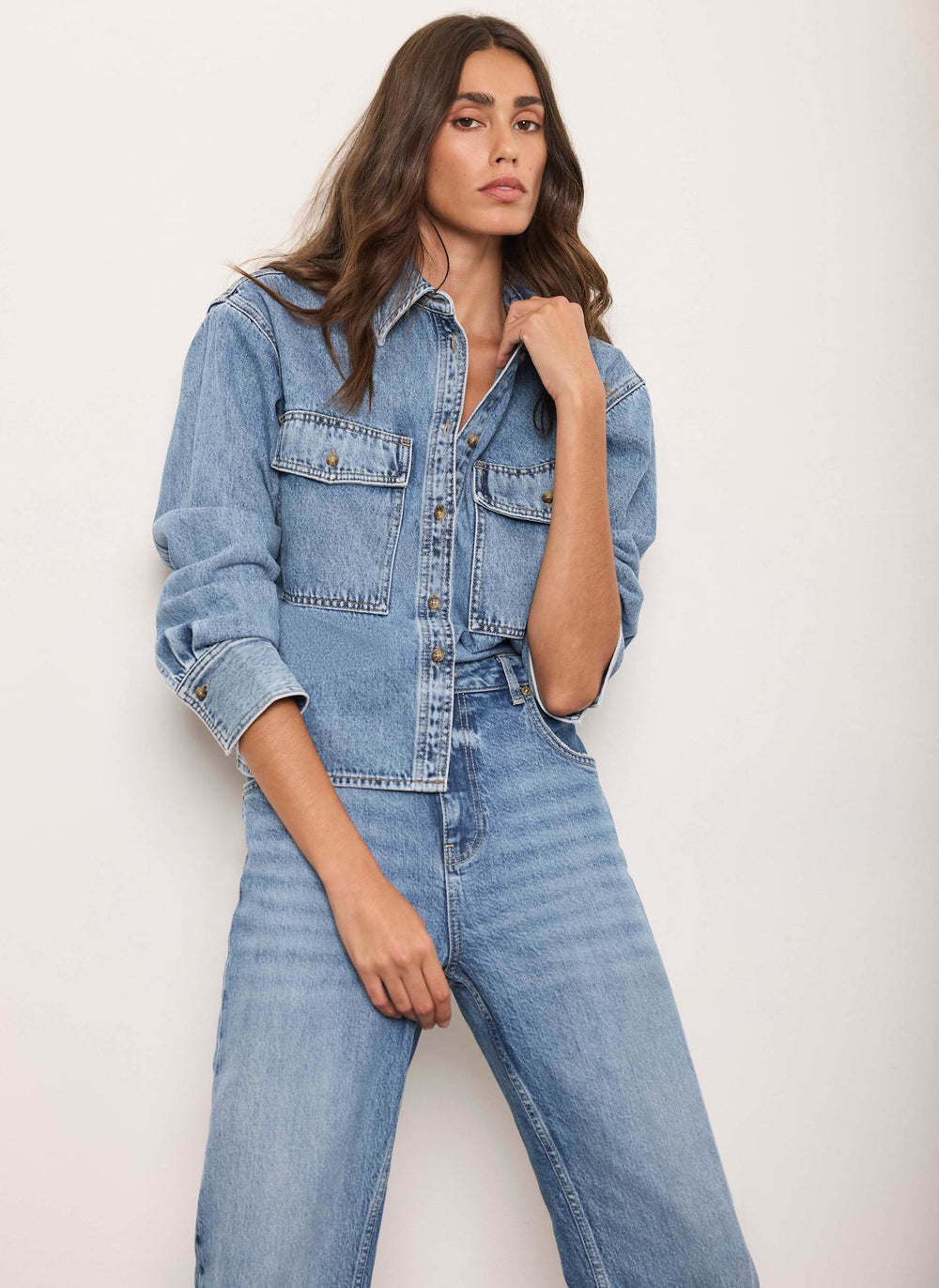 Mid Indigo Cropped Denim Shirt
